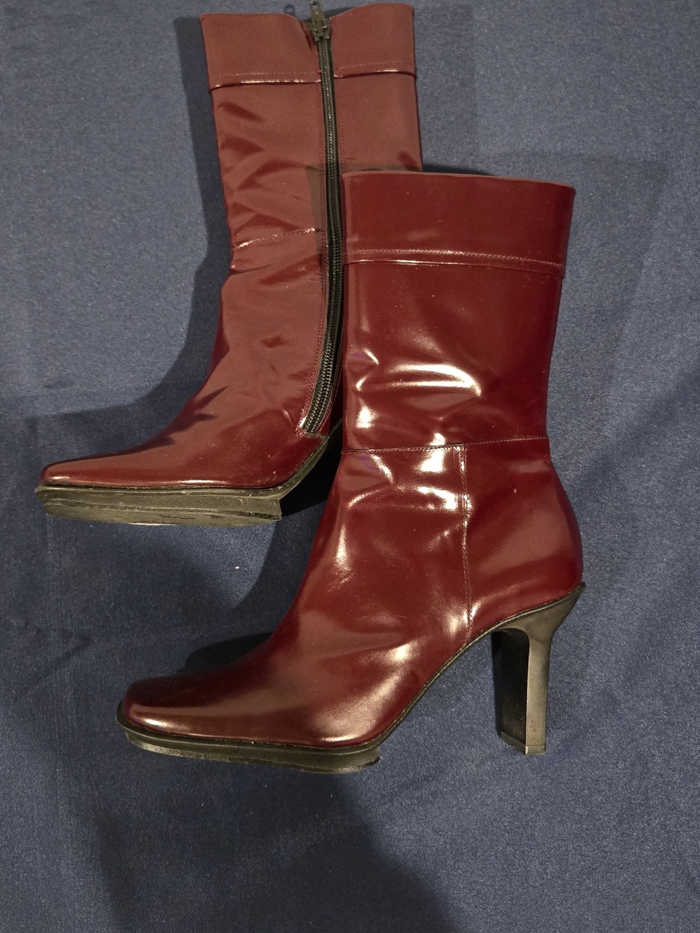 bebe Burgundy Mid-Calf Heeled Boots